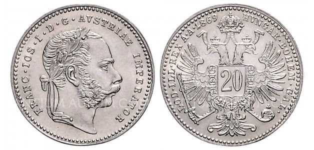 20 KREUZER 1869 FRANTIŠEK JOSEF I. (1848 - 1916) 20 KREUZER 1869 FRANTIŠEK JOSEF I. (1848 - 1916)